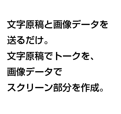 文字原稿と画像データを送るだけ。文字原稿でトークを、画像データでスクリーン部分を作成。